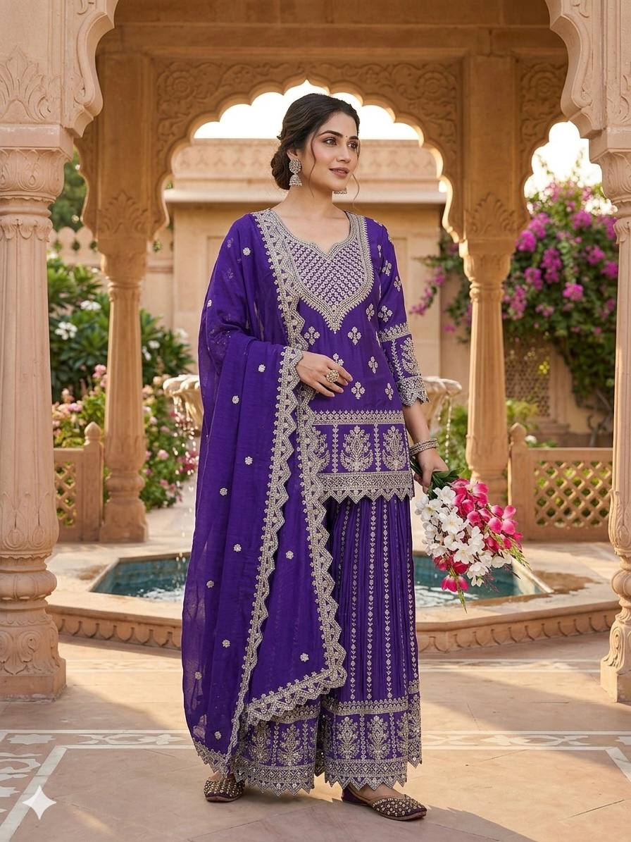Regal Violet Heritage Embroidered Couture